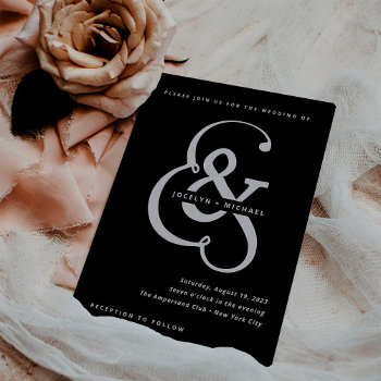 Whimsical Ampersand | Moody Black Wedding Invitation by Customize_My_Wedding at Zazzle