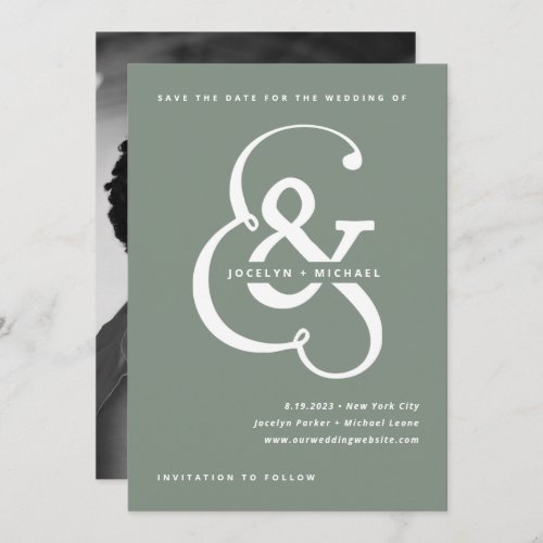Whimsical Ampersand  Sage Green Photo Back Save The Date