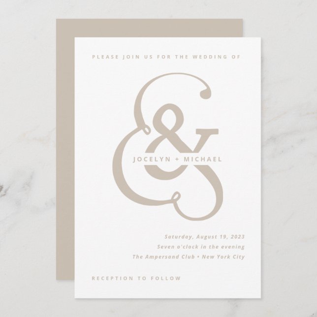 Whimsical Ampersand | White and Beige Wedding Invitation (Front/Back)