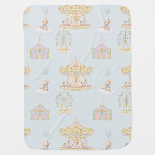 Whimsical Amusement Park Carousel Baby Shower Blanket (Front)
