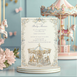 Whimsical Amusement Park Carousel Baby Shower Invitation