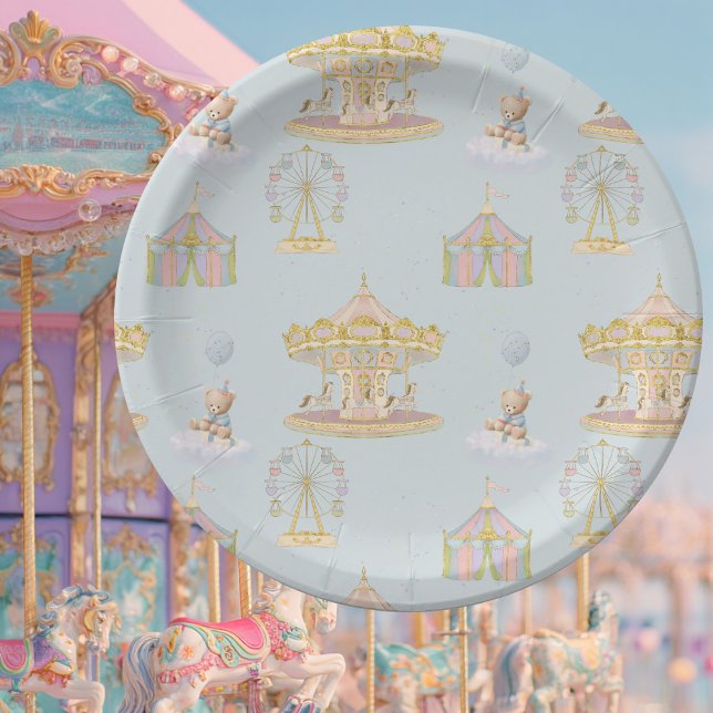 Whimsical Amusement Park Carousel Baby Shower Paper Plates (Creator Uploaded)