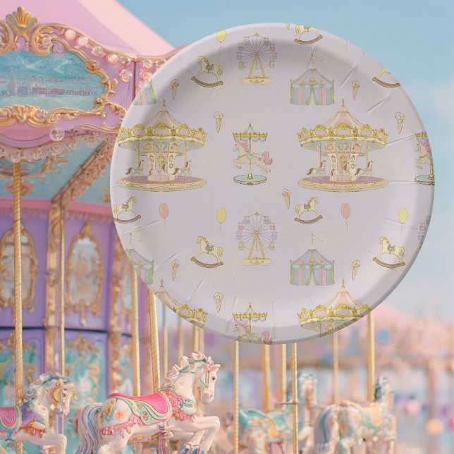Whimsical Amusement Park Carousel Baby Shower Paper Plates (Creator Uploaded)