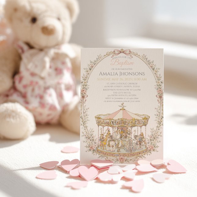 Whimsical Amusement Park Carousel Baptism Invitation (Creator Uploaded)