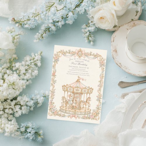 Whimsical Amusement Park Carousel Birthday Invitation