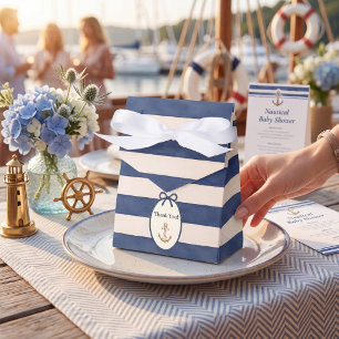 Whimsical Anchor Navy Blue Stripe Favor Box
