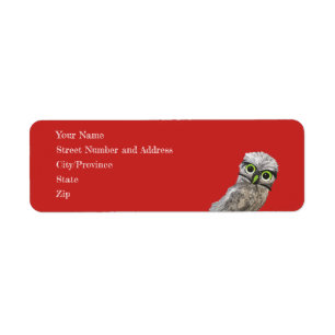 Whimsical and Adorable Blue Burrowing Owl Art Label