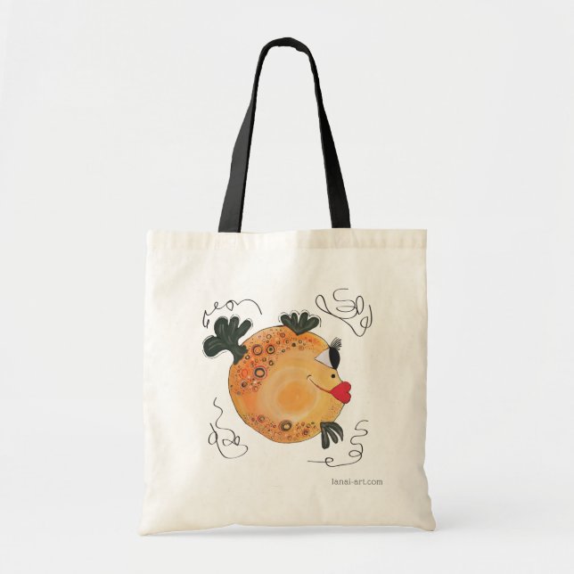 Whimsical and Adorable Fish Art Orange and Yellow Tote Bag (Front)