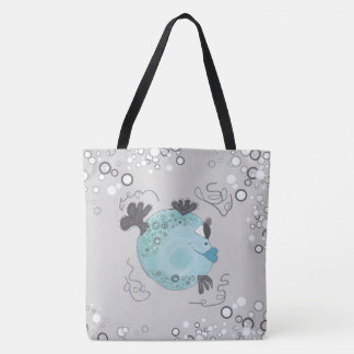 Whimsical and Adorable Fish Art Teal Tote Bag