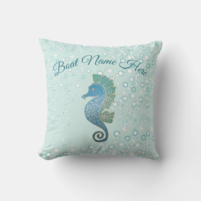 Whimsical and Adorable Seahorse Artwork Throw Pillow (Front)
