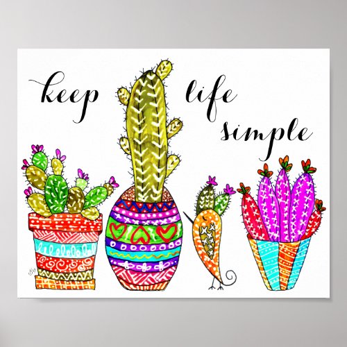 Whimsical and Colorful Cactus Poster 10x8