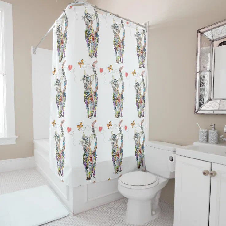 Whimsical and Colorful Cat Shower Curtain Zazzle