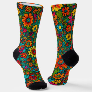 Whimsical and Colorful Flower Floral Pattern Socks