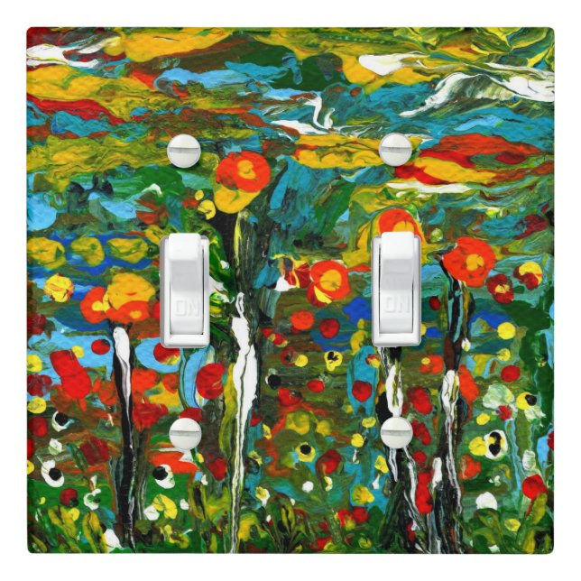 Whimsical and Colorful Flowers Light Switch Cover (In Situ)