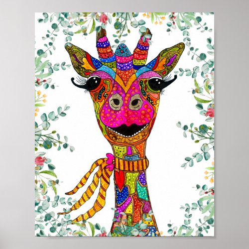 Whimsical and Colorful Giraffe Poster  