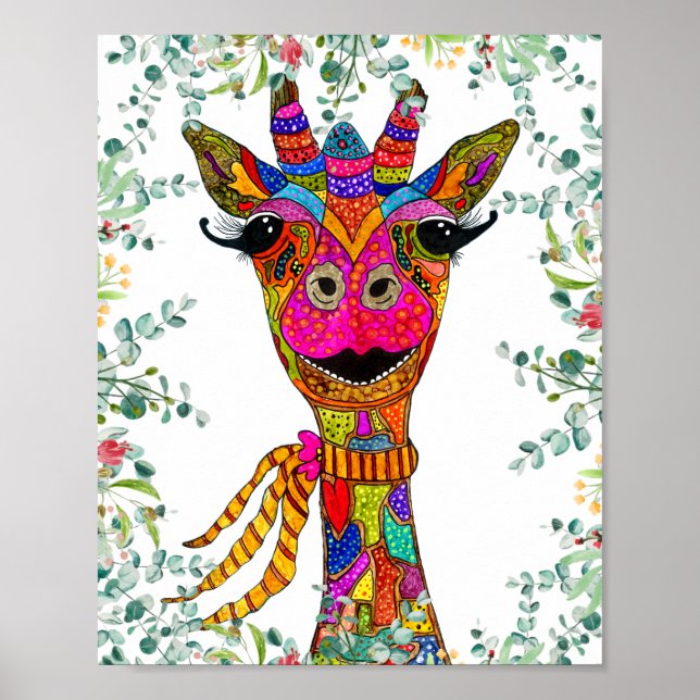 Whimsical and Colorful Giraffe Poster   (Front)