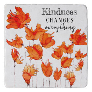 Whimsical and Colorful Poppy Flowers Trivet 6"x6"