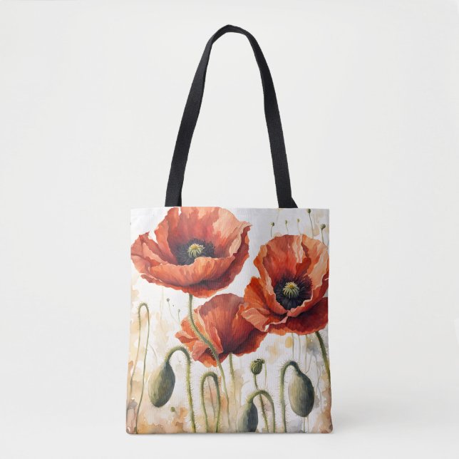 Whimsical and Colorful Poppy Tote Bag (Front)