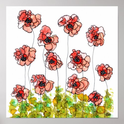 Whimsical and Colorful Red Poppies Poster