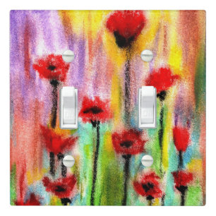 Whimsical and Colorful Red Poppy Flowers  Light Switch Cover