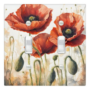 Whimsical and Colorful Red Poppy Flowers Light Switch Cover