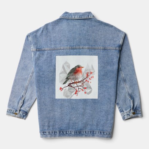 Whimsical And Colorful Red Robin Cherry Blossom Co Denim Jacket