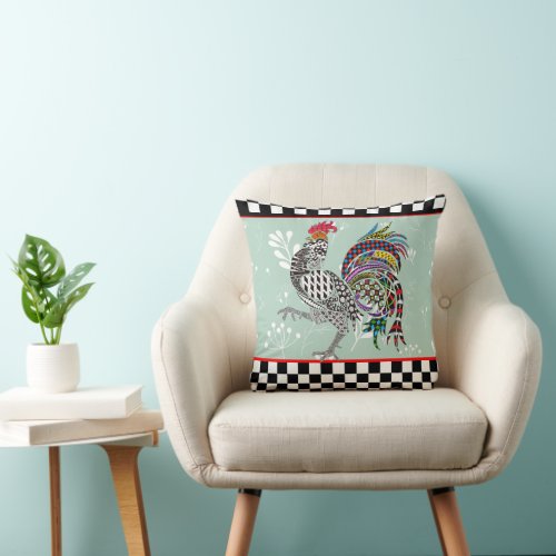 Whimsical and Colorful Rooster Throw Pillow