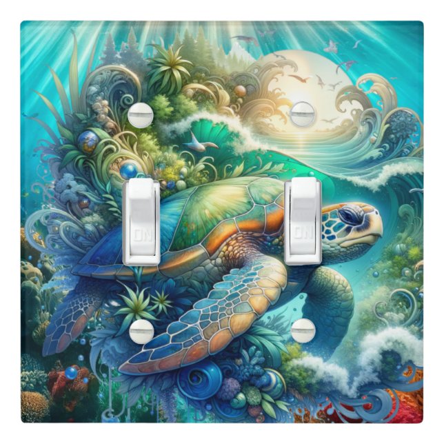 Whimsical and Colorful Sea Turtle Light Switch Cover (In Situ)