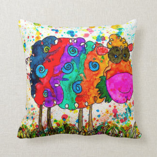 Whimsical and Colorful Sheep Throw Pillow