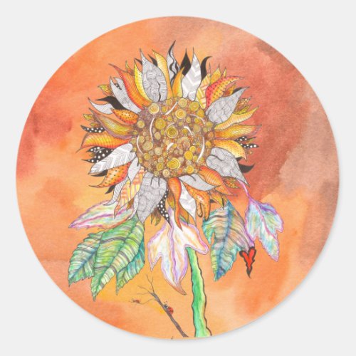 Whimsical and Colorful Sunflower Classic Round Sticker