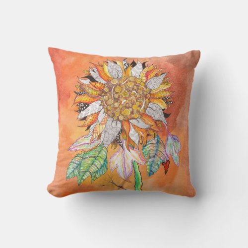 Whimsical and Colorful Sunflower  Throw Pillow