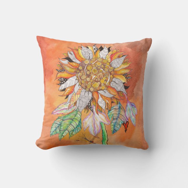Whimsical and Colorful Sunflower  Throw Pillow (Front)
