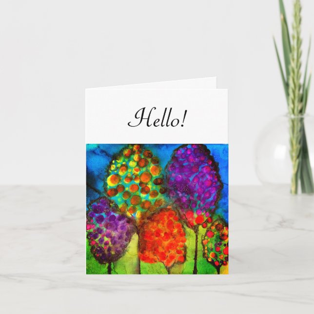 Whimsical and Colorful Trees Finger Painting Card (Front)