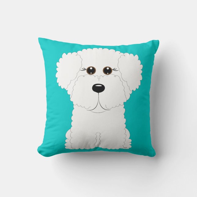 Whimsical and Cute Bichon Frise Throw Pillow (Front)