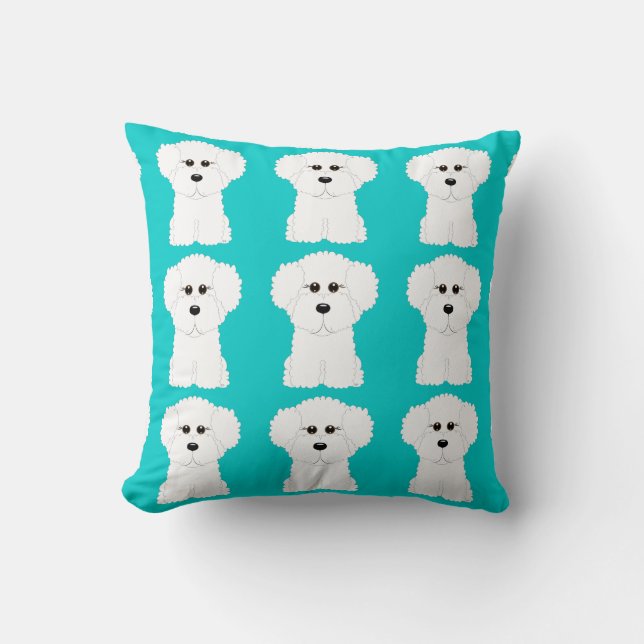 Whimsical and Cute Bichon Frise Throw Pillow (Front)