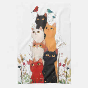 Whimsical and Cute Curious Cats Kitchen Towels