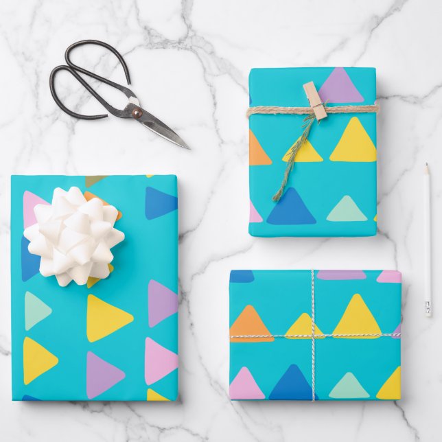 Whimsical and Cute Triangle Pattern in Turquoise  Wrapping Paper Sheets (Front)