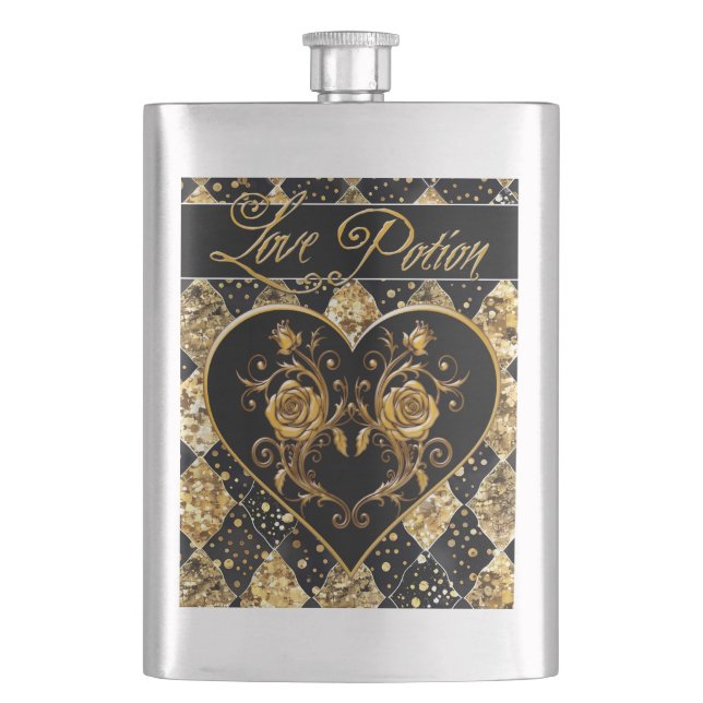 Whimsical and Elegant Goth Love Potion Flask (Front)