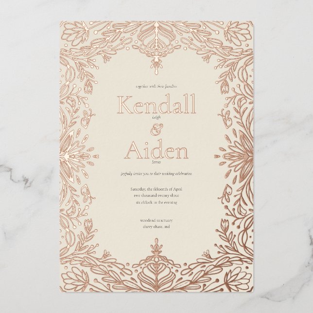 Whimsical and Elegant Rose Gold Foil Wedding Foil Invitation (Front)