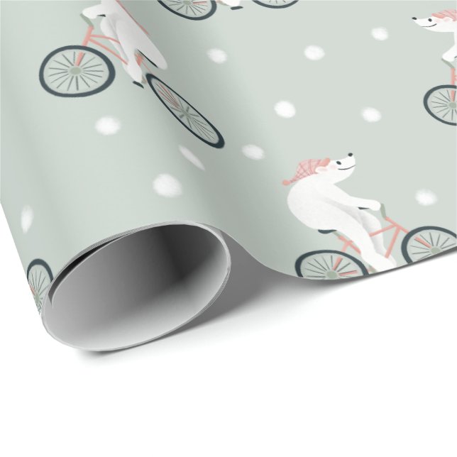 Whimsical and Modern Mint Green Winter Polar Bear Wrapping Paper (Roll Corner)
