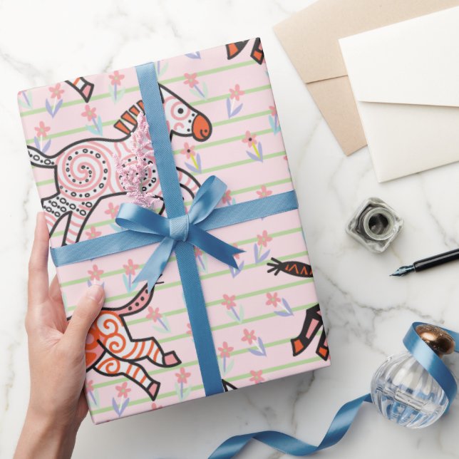 Whimsical and playful stylized zebras wrapping paper (Gifting)