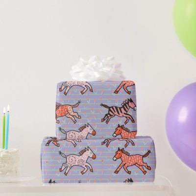 Whimsical and playful stylized zebras wrapping paper