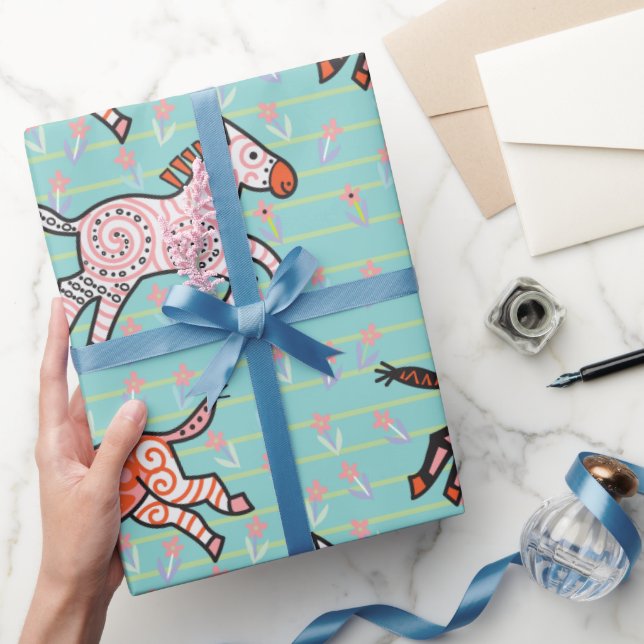 Whimsical and playful stylized zebras wrapping paper (Gifting)