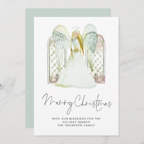 Whimsical Angel Merry Christmas Script Holiday Card
