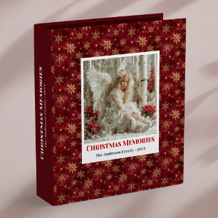 Whimsical Angel Poinsettia Red Gold Christmas  3 Ring Binder
