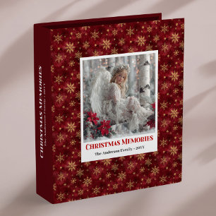 Whimsical Angel Poinsettia Red Gold Custom Xmas 3 Ring Binder