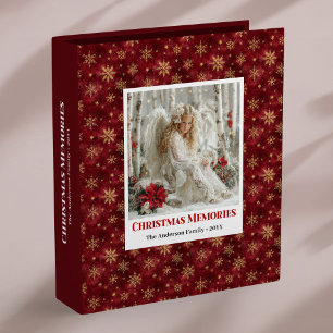 Whimsical Angel Poinsettia Red Gold Custom Xmas 3 Ring Binder