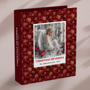 Whimsical Angel Poinsettia Red Gold memory album 3 Ring Binder