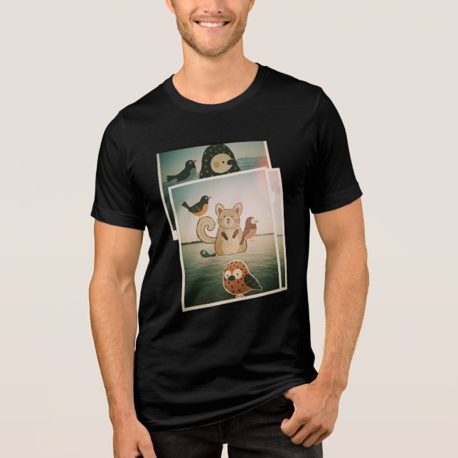 Whimsical Animal and Bird Illustration – Nature-Th Tri-Blend Shirt (Front)