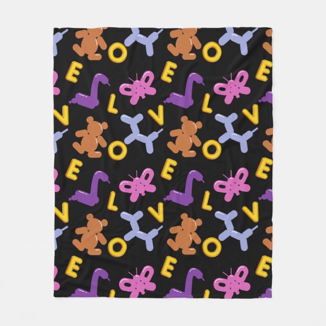 Whimsical Animal Balloons & LOVE Letters Fleece Blanket (Front)